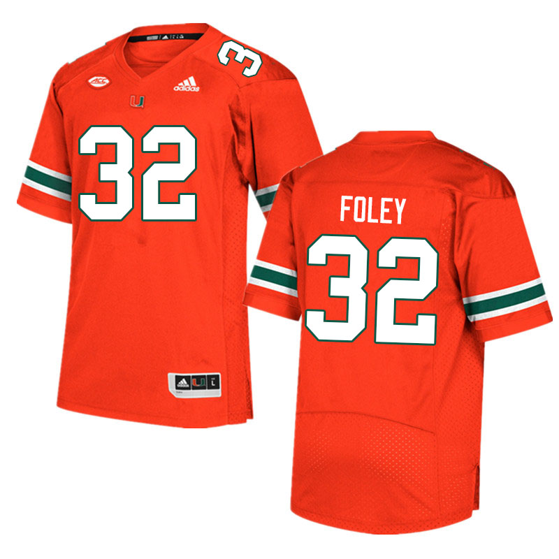 Men #32 Nelson Foley Miami Hurricanes College Football Jerseys Sale-Orange